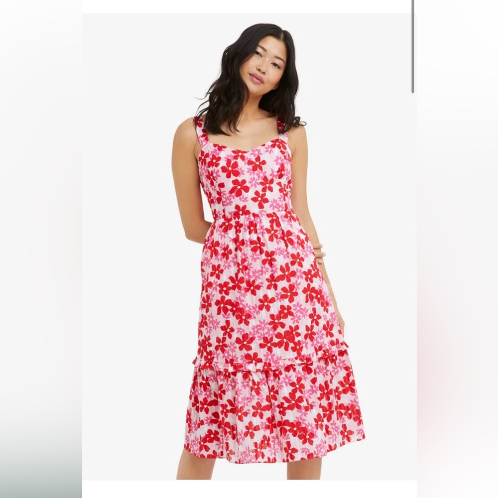 Draper James Martie Tie Back Dress in Flying Daises Floral Pink White Red Size 6
